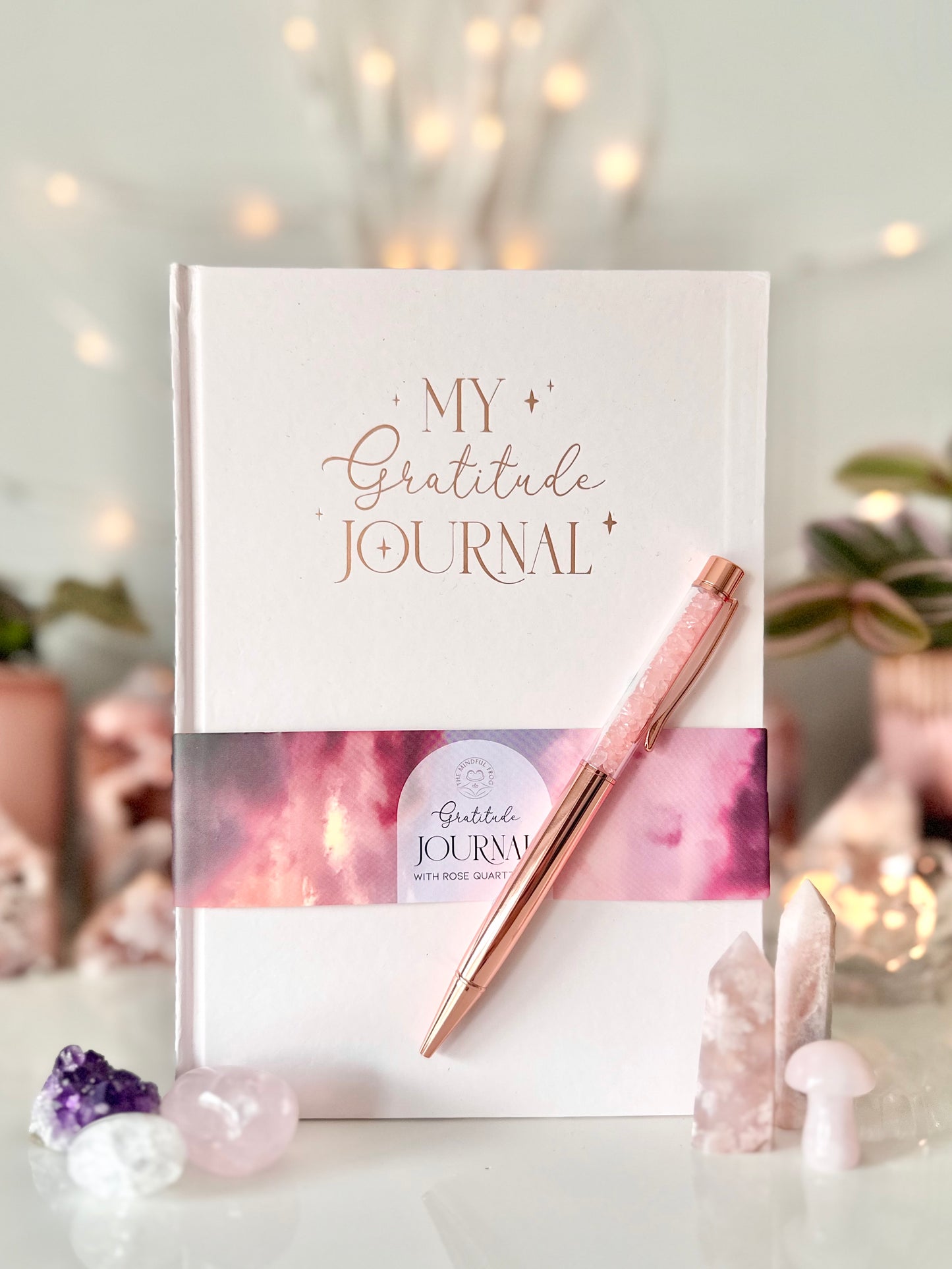 ‘My Gratitude Journal’ with rose gold, Rose Quartz Pen